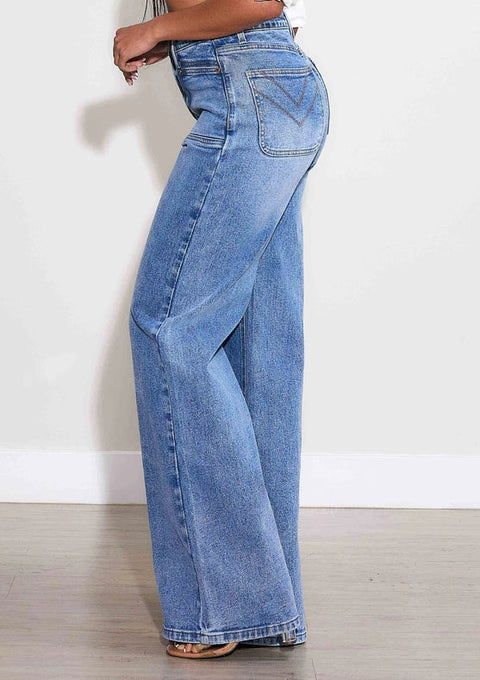 High-Rise Square Pocket Wide Leg Jeans-Jeans-Vibrant M.i.U-1-Medium Stone-Urbanheer