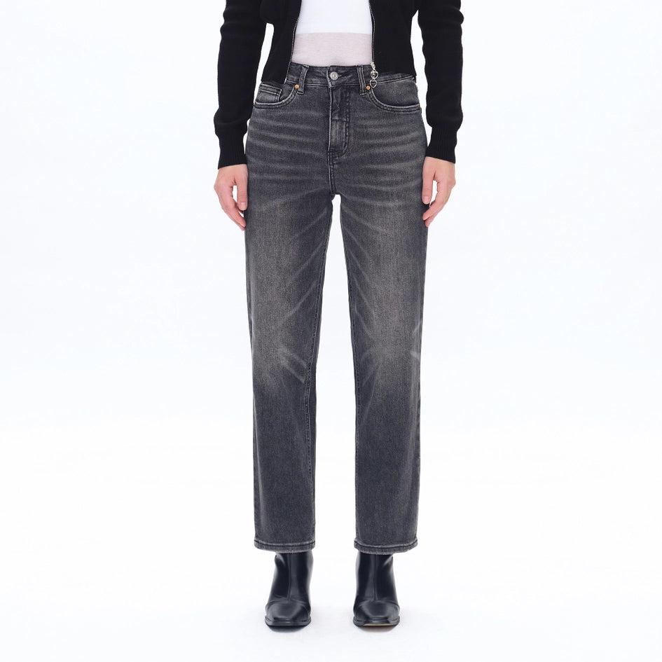 High Rise Straight Jeans with Finished Hem BLACK STONE-Jeans-BAYEAS-24-BLACK STONE-Urbanheer
