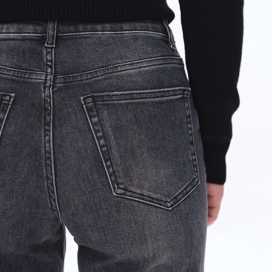 High Rise Straight Jeans with Finished Hem BLACK STONE-Jeans-BAYEAS-24-BLACK STONE-Urbanheer