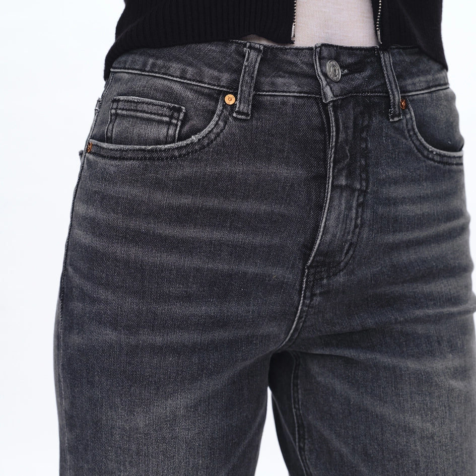 High Rise Straight Jeans with Finished Hem BLACK STONE-Jeans-BAYEAS-24-BLACK STONE-Urbanheer