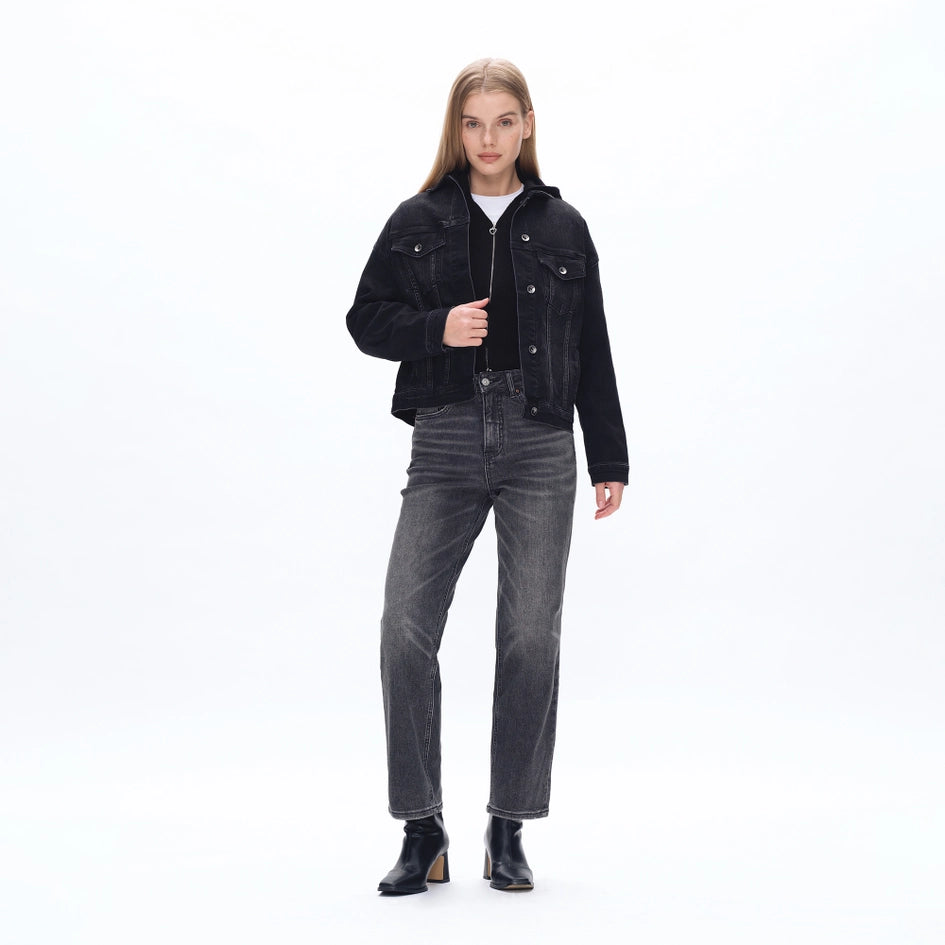 High Rise Straight Jeans with Finished Hem BLACK STONE-Jeans-BAYEAS-24-BLACK STONE-Urbanheer