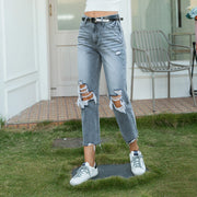 High Rise Straight Jeans with Frayed Hem BLACK-Jeans-BAYEAS-24-BLACK-Urbanheer