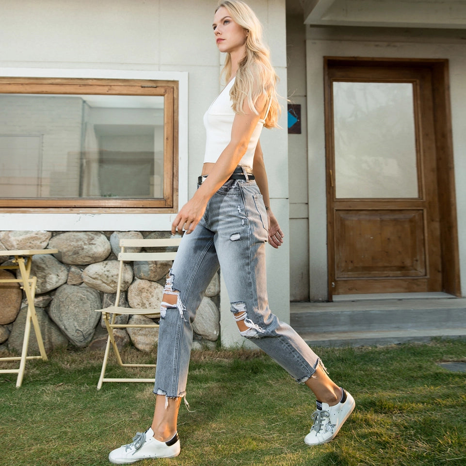 High Rise Straight Jeans with Frayed Hem BLACK-Jeans-BAYEAS-24-BLACK-Urbanheer