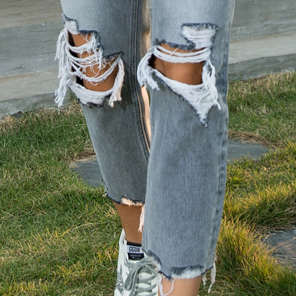 High Rise Straight Jeans with Frayed Hem BLACK-Jeans-BAYEAS-24-BLACK-Urbanheer