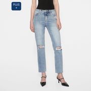 High Rise Straight Jeans with Raw Hem LIGHT BLUE-Jeans-BAYEAS-14W-LIGHT BLUE-Urbanheer