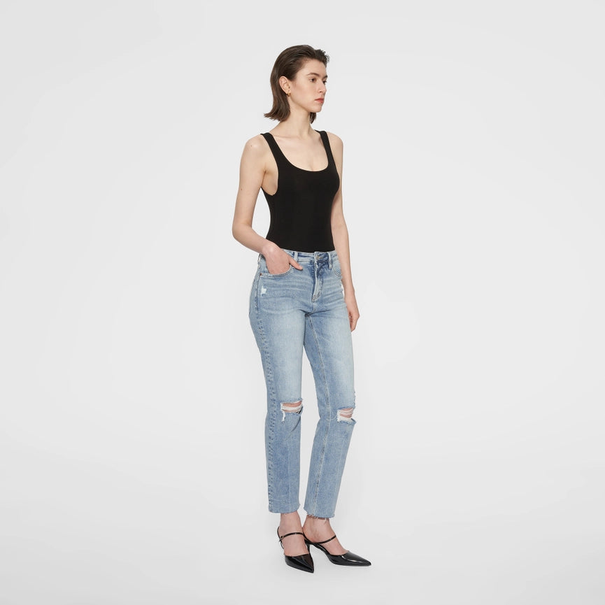 High Rise Straight Jeans with Raw Hem LIGHT BLUE-Jeans-BAYEAS-14W-LIGHT BLUE-Urbanheer