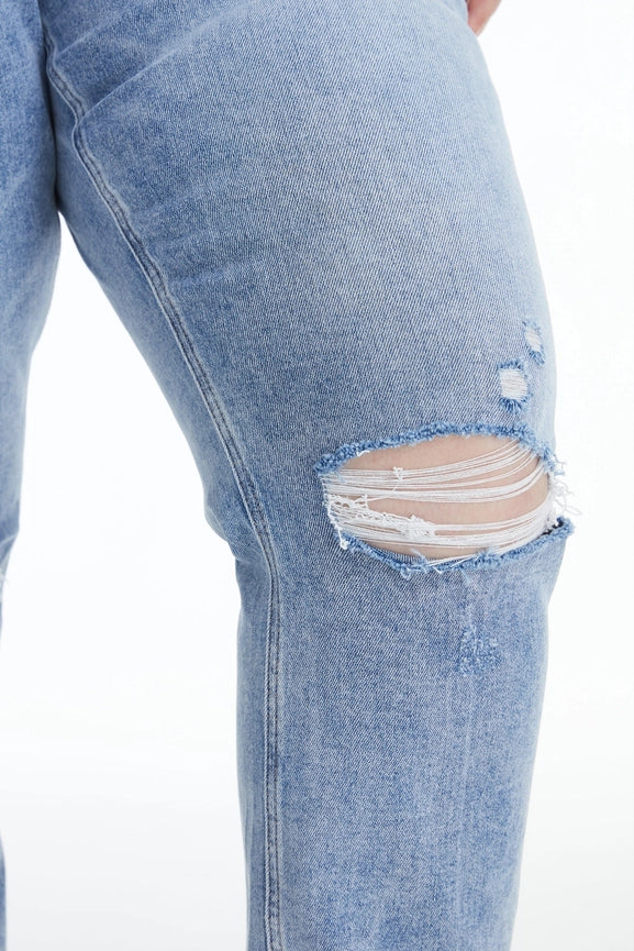 High Rise Straight Jeans with Raw Hem LIGHT BLUE-Jeans-BAYEAS-14W-LIGHT BLUE-Urbanheer