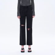 High Rise Straight Jeans with Raw Hem SULFUR BLACK-Jeans-BAYEAS-24-SULFUR BLACK-Urbanheer