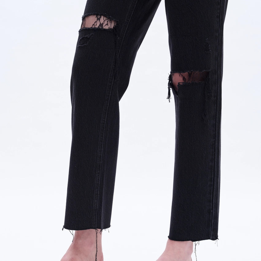 High Rise Straight Jeans with Raw Hem SULFUR BLACK-Jeans-BAYEAS-24-SULFUR BLACK-Urbanheer