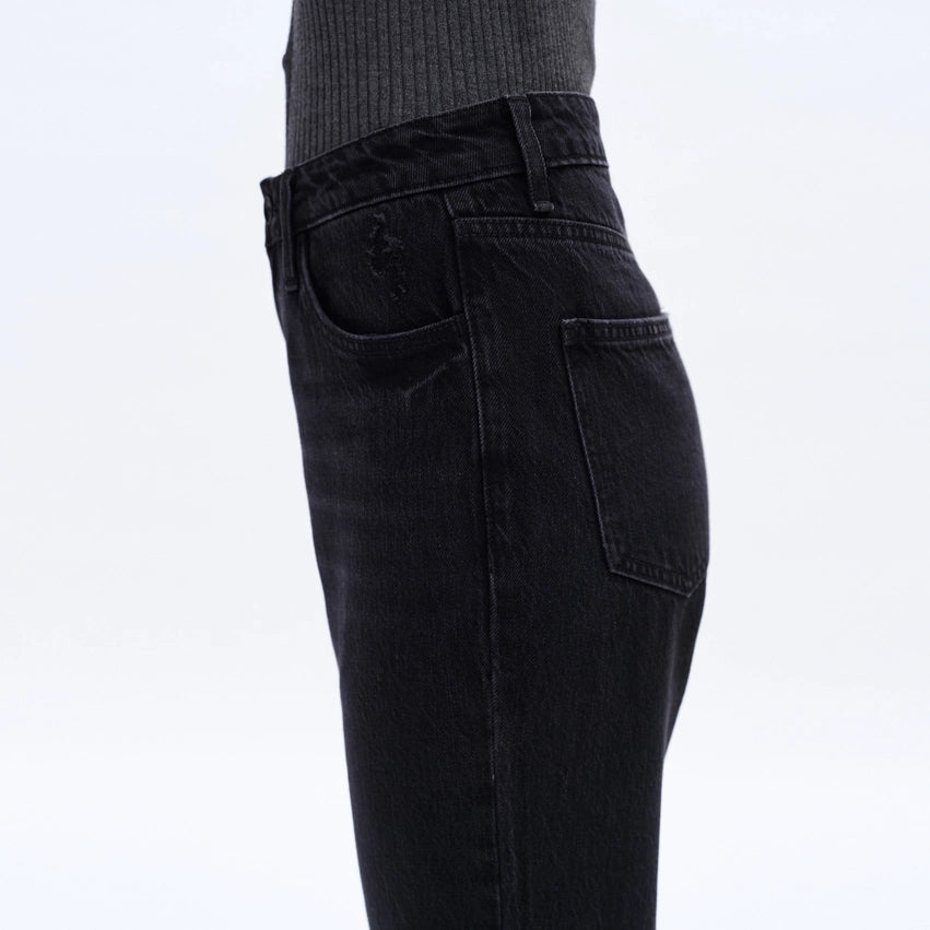 High Rise Straight Jeans with Raw Hem SULFUR BLACK-Jeans-BAYEAS-24-SULFUR BLACK-Urbanheer