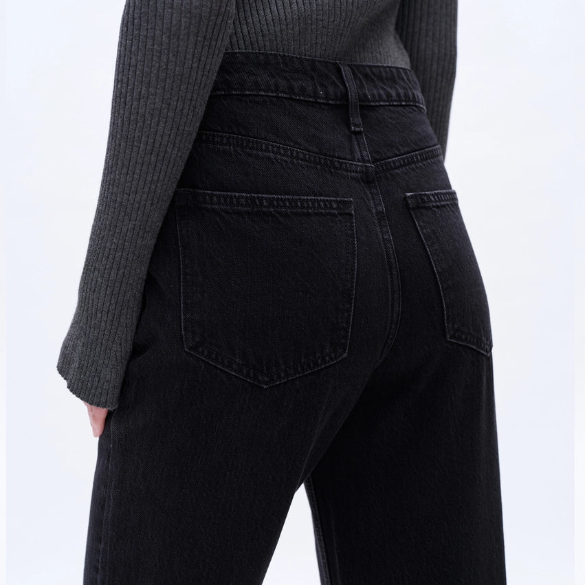 High Rise Straight Jeans with Raw Hem SULFUR BLACK-Jeans-BAYEAS-24-SULFUR BLACK-Urbanheer