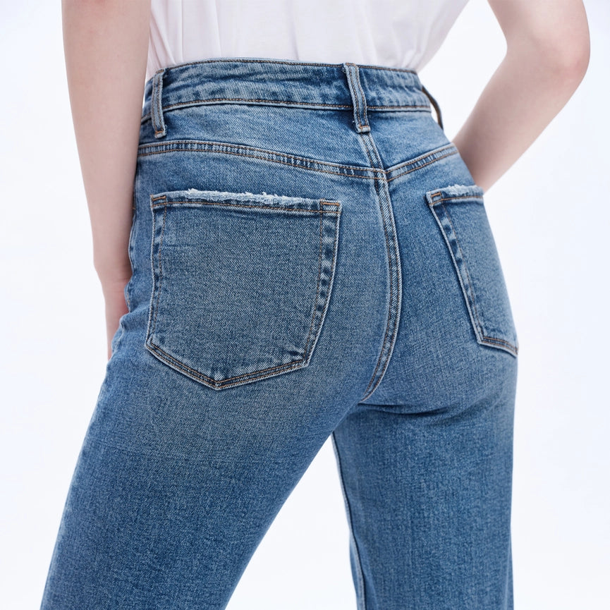 High Rise Straight Jeans(Finished Hem,Slit) BLUE TEARS-Jeans-BAYEAS-24-BLUE TEARS-Urbanheer