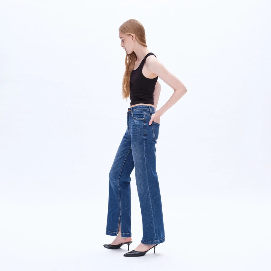 High Rise Straight Jeans(Finished Hem,Slit) MIRAGE-Jeans-BAYEAS-24-MIRAGE-Urbanheer