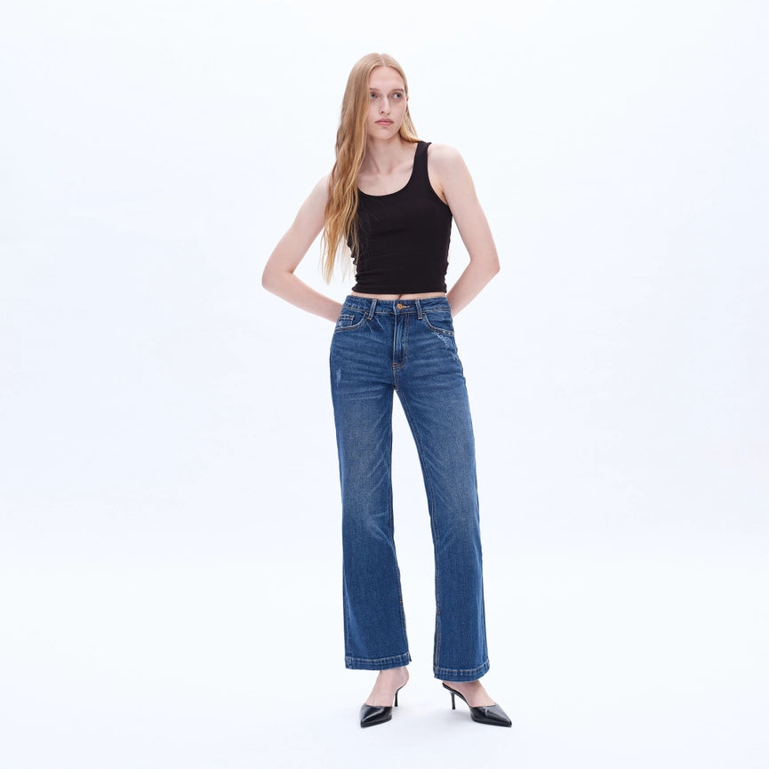 High Rise Straight Jeans(Finished Hem,Slit) MIRAGE-Jeans-BAYEAS-24-MIRAGE-Urbanheer