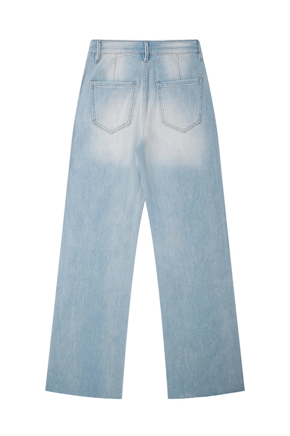 High Rise Straight Leg Jeans with Raw Hem-Jeans-BAYEAS-24-LIGHT BLUE-Urbanheer