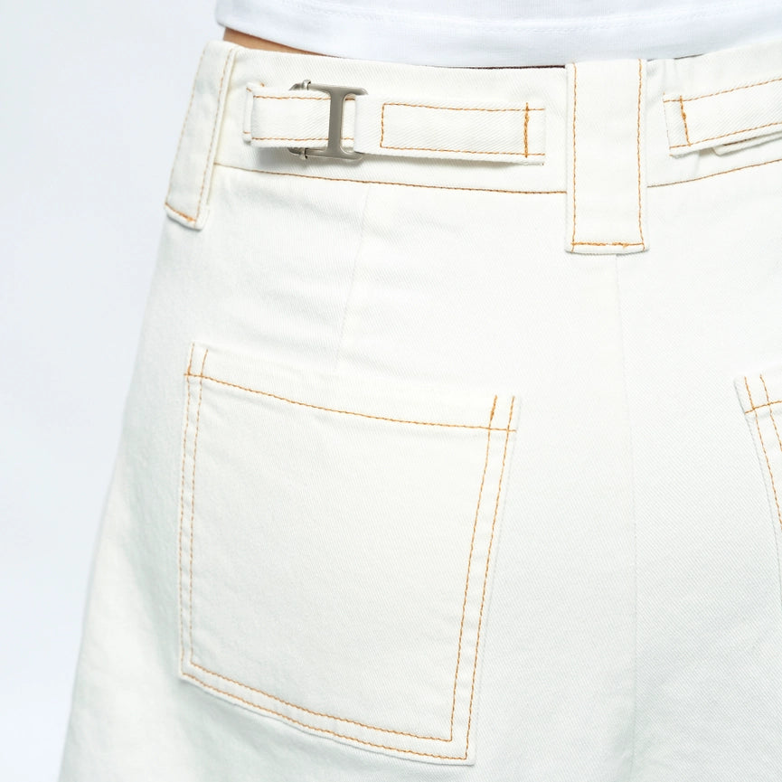 High Rise Twill Bermuda Shorts with Finished Hem-Bermuda Shorts-BAYEAS-XS-CREAM-Urbanheer