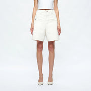 High Rise Twill Bermuda Shorts with Finished Hem-Bermuda Shorts-BAYEAS-XS-CREAM-Urbanheer