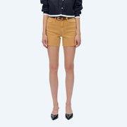 High Rise Twill Shorts with Raw Hem YELLOW OCHRE-Shorts-BAYEAS-XS-YELLOW OCHRE-Urbanheer