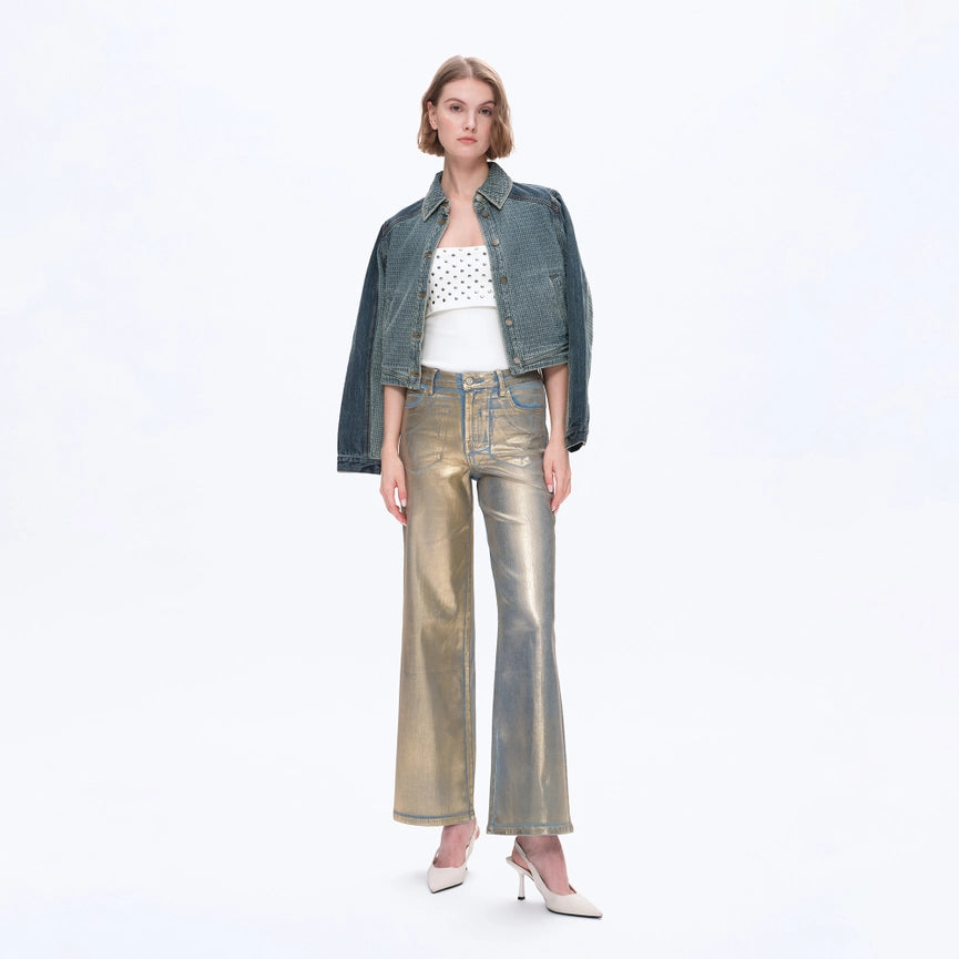 High Rise Wide Leg Denim Jeans with Finished Hem GOLDEN-Jeans-BAYEAS-24-GOLDEN-Urbanheer
