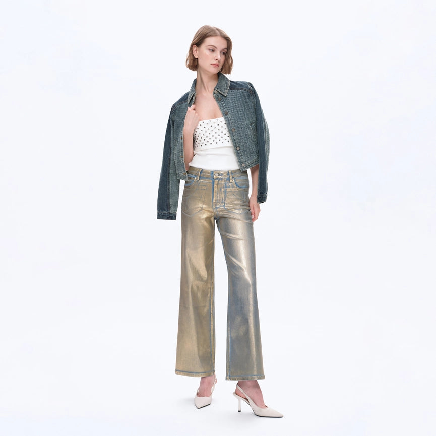 High Rise Wide Leg Denim Jeans with Finished Hem GOLDEN-Jeans-BAYEAS-24-GOLDEN-Urbanheer