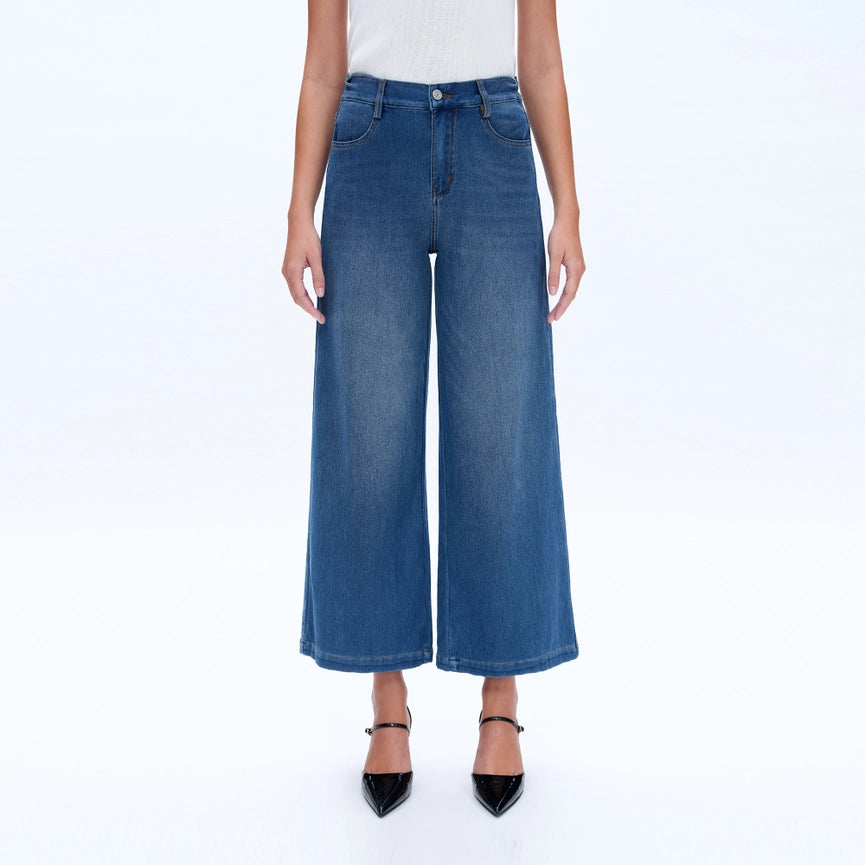 High Rise Wide Leg Flare Jeans with Finished Hem BLUEBELL-Jeans-BAYEAS-27-BLUEBELL-Urbanheer