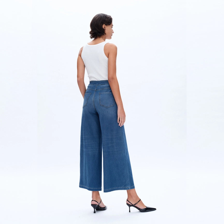 High Rise Wide Leg Flare Jeans with Finished Hem BLUEBELL-Jeans-BAYEAS-27-BLUEBELL-Urbanheer