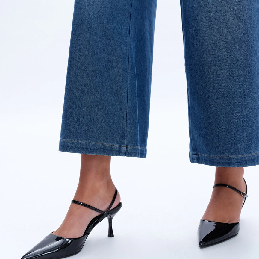 High Rise Wide Leg Flare Jeans with Finished Hem BLUEBELL-Jeans-BAYEAS-27-BLUEBELL-Urbanheer