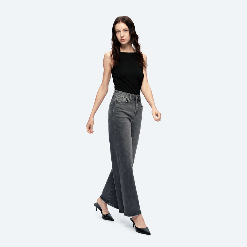 High Rise Wide Leg Jeans with Finished Hem CHARCOAL-Jeans-BAYEAS-24-CHARCOAL-Urbanheer