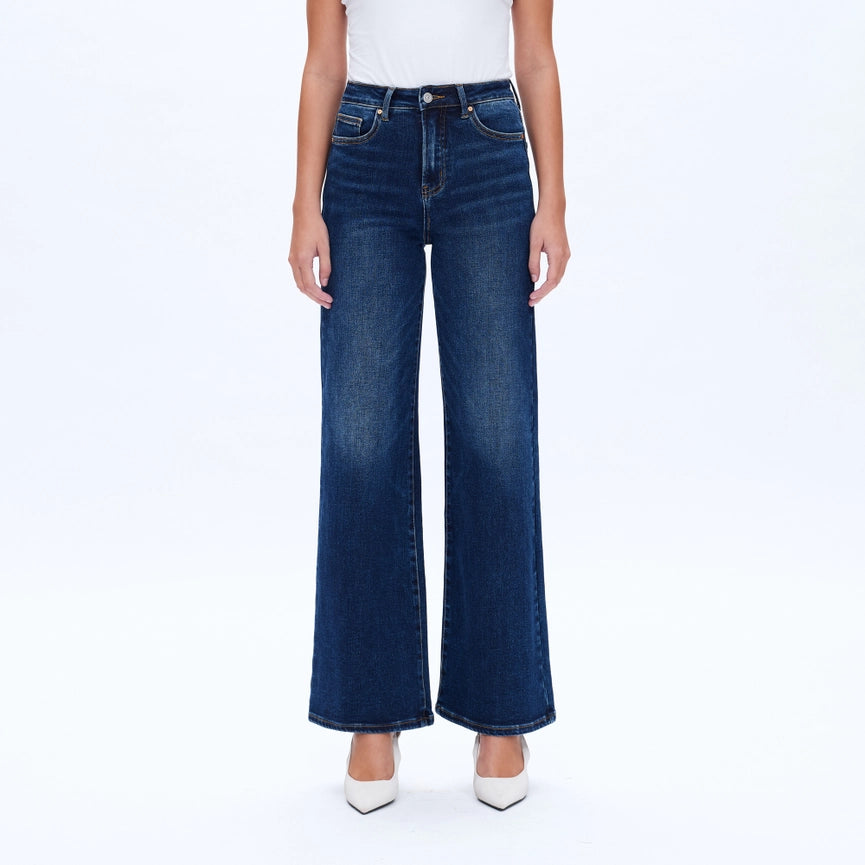 High Rise Wide Leg Jeans with Finished Hem DEEP SEA-Jeans-BAYEAS-24-DEEP SEA-Urbanheer