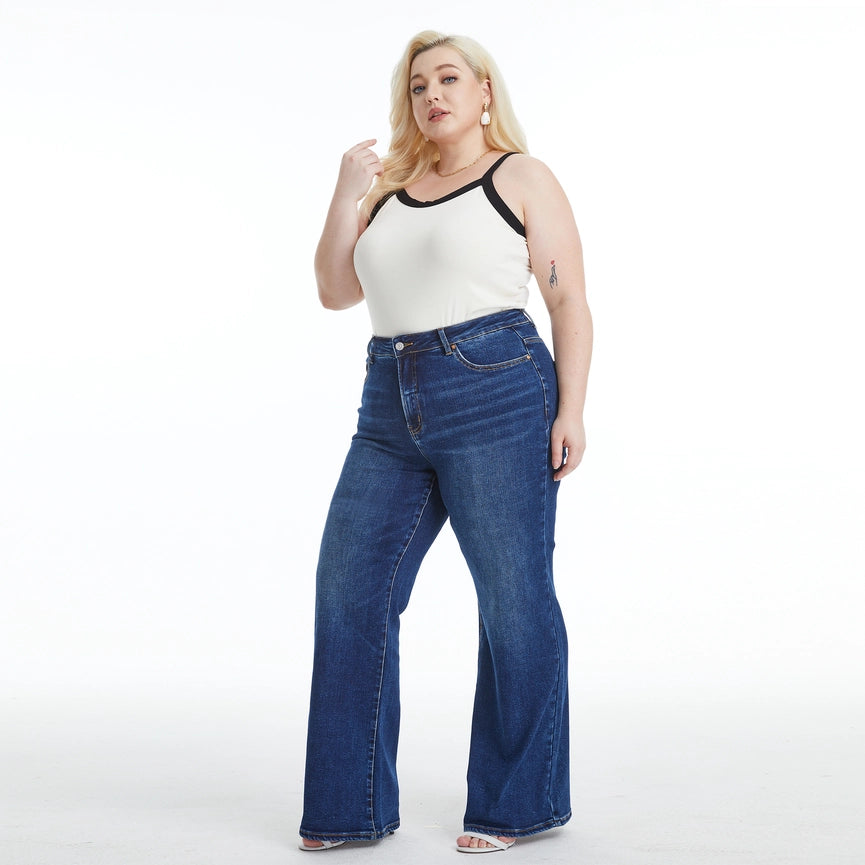 High Rise Wide Leg Jeans with Finished Hem DEEP SEA-Jeans-BAYEAS-14W-DEEP SEA-Urbanheer