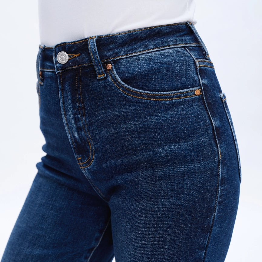 High Rise Wide Leg Jeans with Finished Hem DEEP SEA-Jeans-BAYEAS-14W-DEEP SEA-Urbanheer