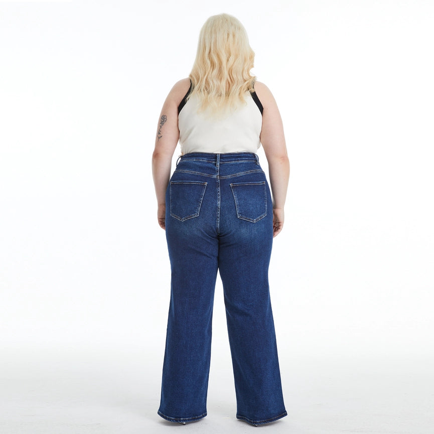 High Rise Wide Leg Jeans with Finished Hem DEEP SEA-Jeans-BAYEAS-14W-DEEP SEA-Urbanheer