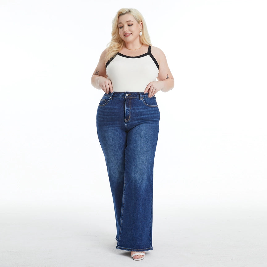High Rise Wide Leg Jeans with Finished Hem DEEP SEA-Jeans-BAYEAS-14W-DEEP SEA-Urbanheer