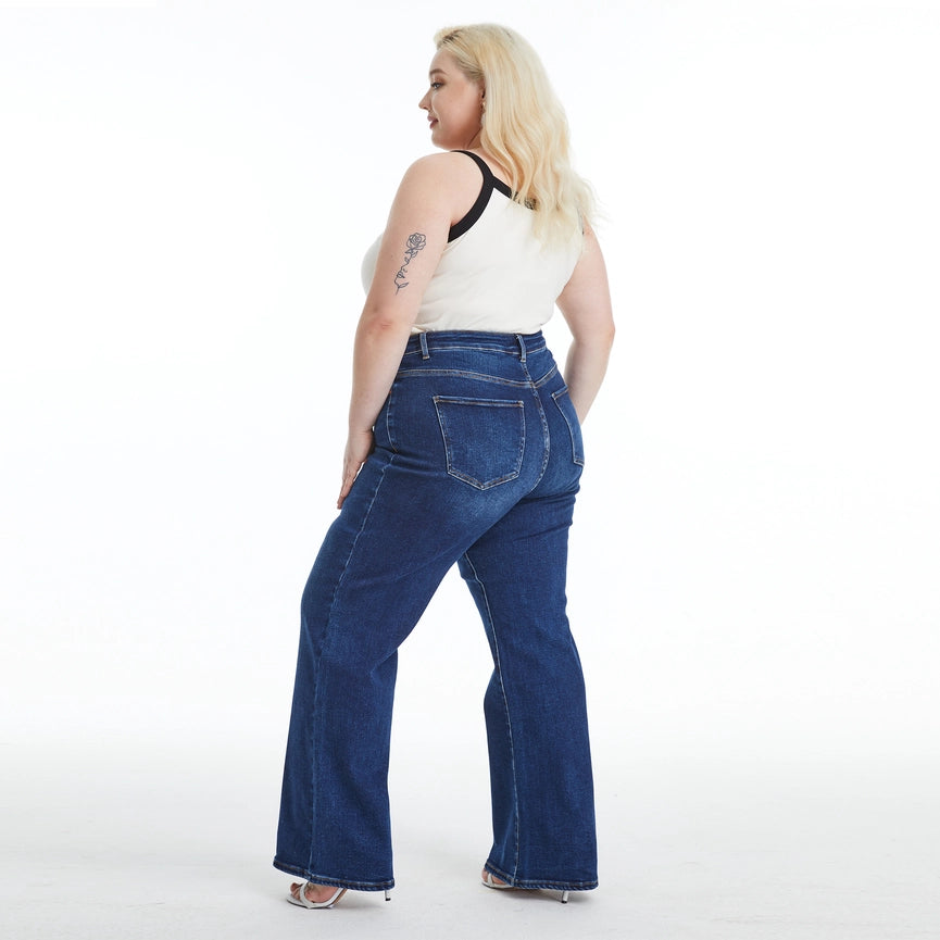 High Rise Wide Leg Jeans with Finished Hem DEEP SEA-Jeans-BAYEAS-14W-DEEP SEA-Urbanheer
