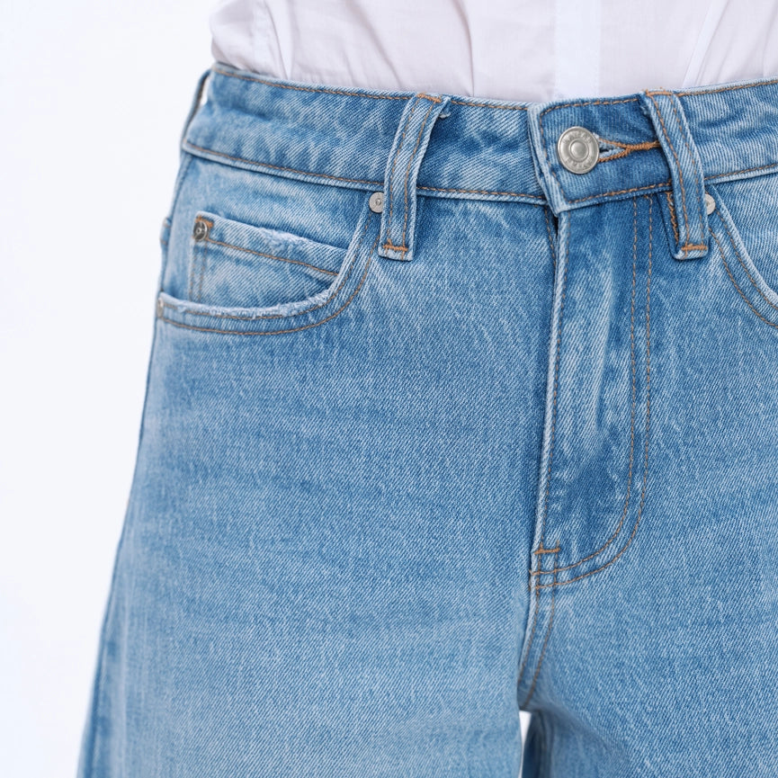 High Rise Wide Leg Jeans with Finished Hem LIGHT BLUE-Jeans-BAYEAS-24-LIGHT BLUE-Urbanheer