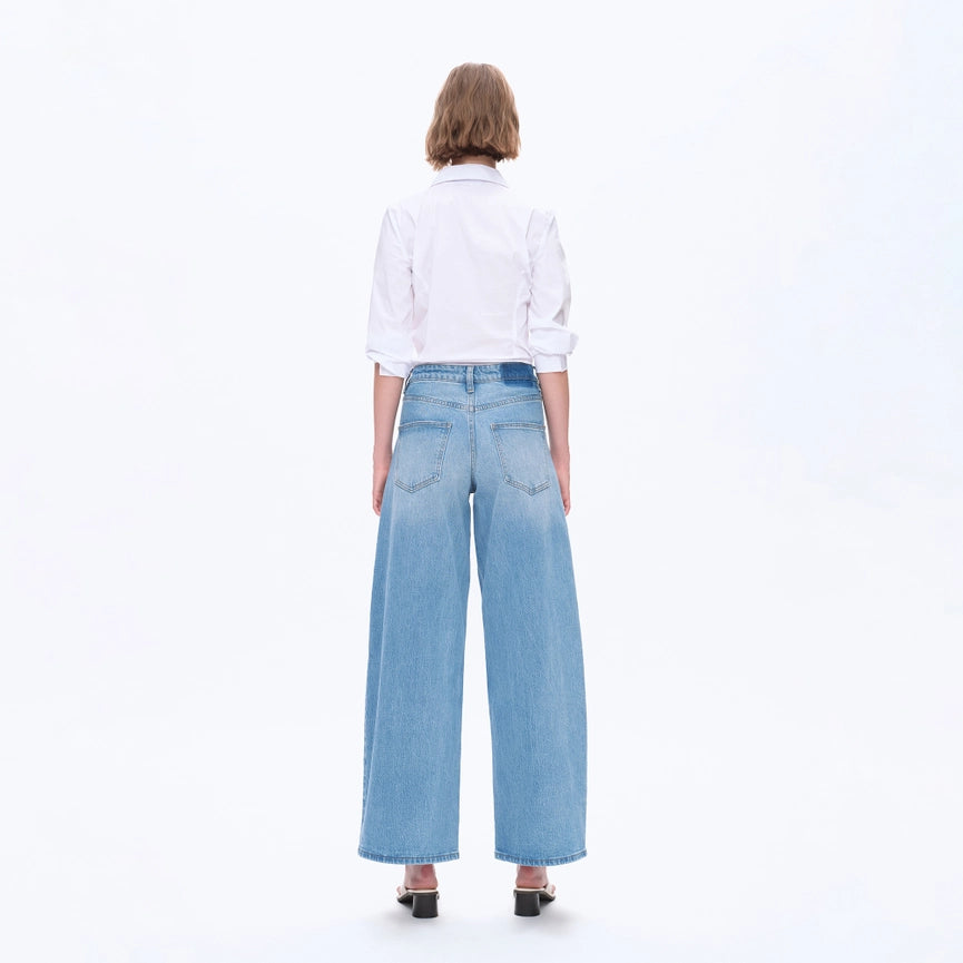 High Rise Wide Leg Jeans with Finished Hem LIGHT BLUE-Jeans-BAYEAS-24-LIGHT BLUE-Urbanheer