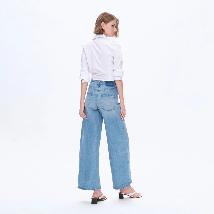 High Rise Wide Leg Jeans with Finished Hem LIGHT BLUE-Jeans-BAYEAS-24-LIGHT BLUE-Urbanheer