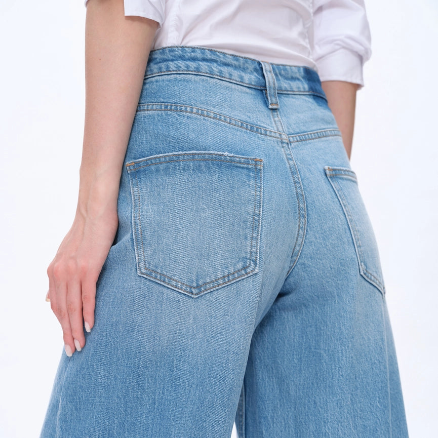 High Rise Wide Leg Jeans with Finished Hem LIGHT BLUE-Jeans-BAYEAS-24-LIGHT BLUE-Urbanheer