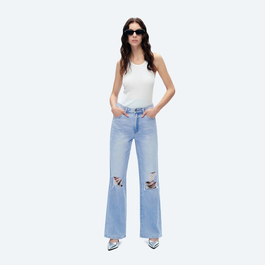 High Rise Wide Leg Jeans with Finished Hem SKY BLUE-Jeans-BAYEAS-24-SKY BLUE-Urbanheer