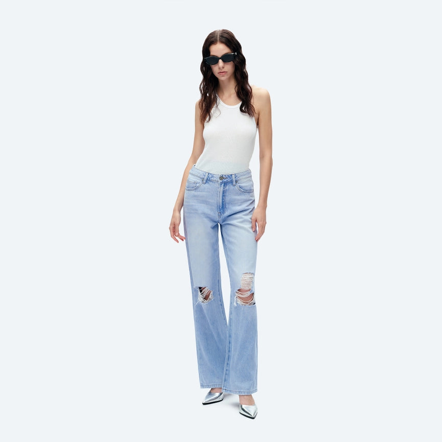High Rise Wide Leg Jeans with Finished Hem SKY BLUE-Jeans-BAYEAS-24-SKY BLUE-Urbanheer