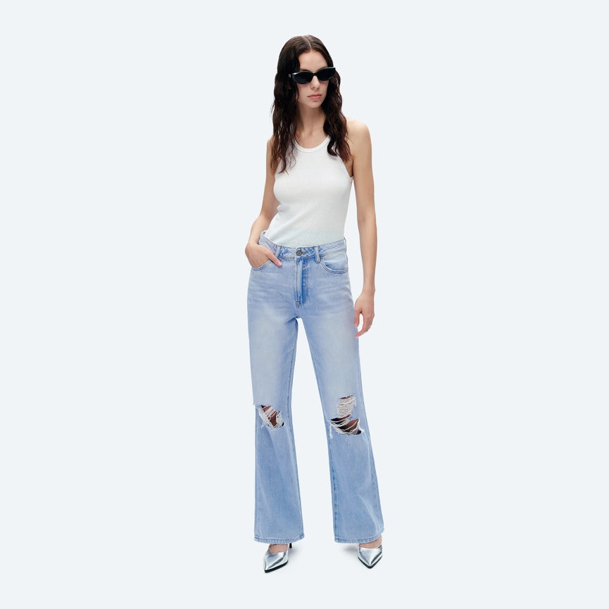 High Rise Wide Leg Jeans with Finished Hem SKY BLUE-Jeans-BAYEAS-24-SKY BLUE-Urbanheer