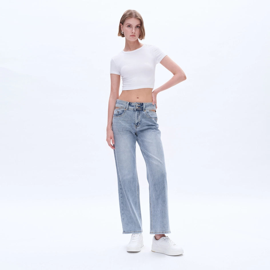 High Rise Wide Leg Jeans with Finished Hem SPARKLE-Jeans-BAYEAS-24-SPARKLE-Urbanheer