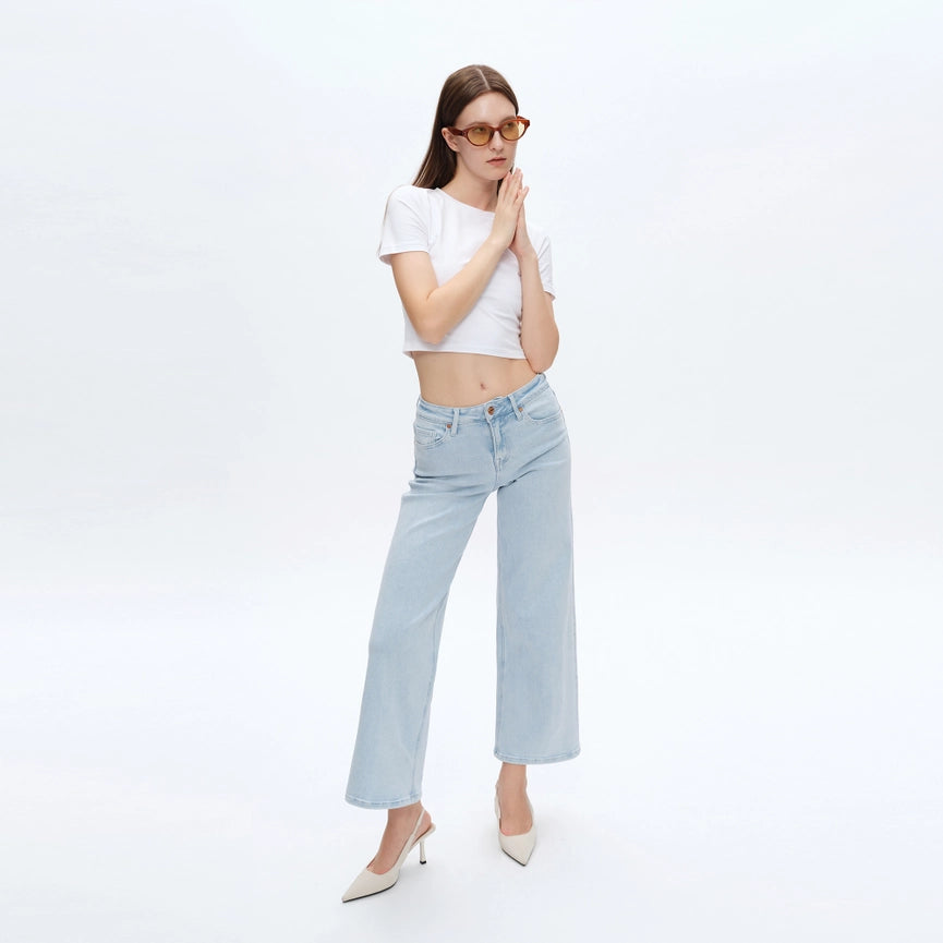 High Rise Wide Leg Jeans with Finished Hem WATHET-Jeans-BAYEAS-26-WATHET-Urbanheer