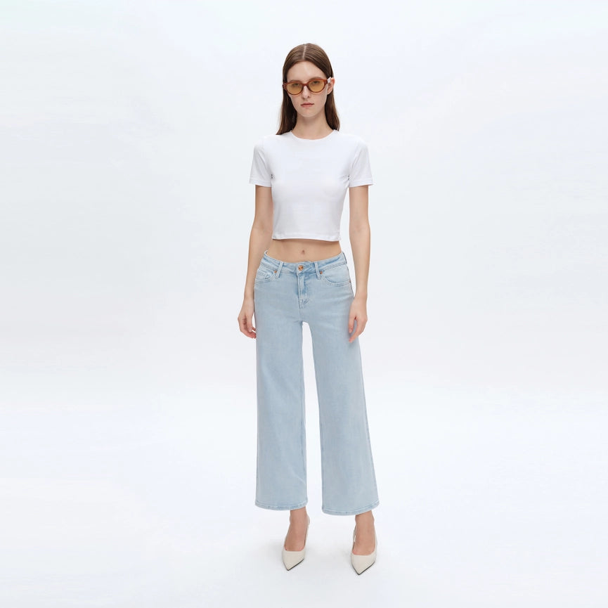 High Rise Wide Leg Jeans with Finished Hem WATHET-Jeans-BAYEAS-26-WATHET-Urbanheer