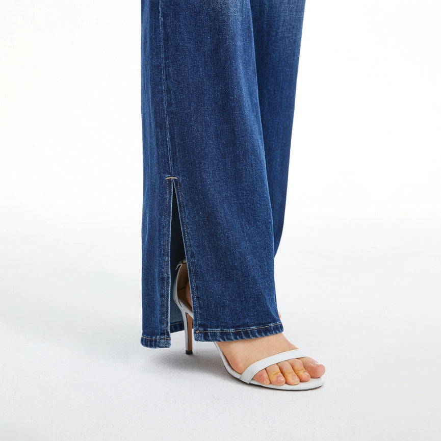 High Rise Wide Leg Jeans with Finished Hem(Slit) DARK BLUE-Jeans-BAYEAS-24-DARK BLUE-Urbanheer