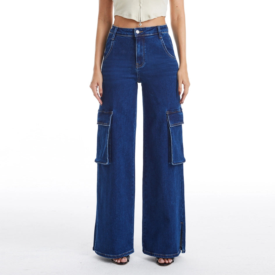 High Rise Wide Leg Jeans with Finished Hem(Slit) DARK SKY-Jeans-BAYEAS-24-DARK SKY-Urbanheer