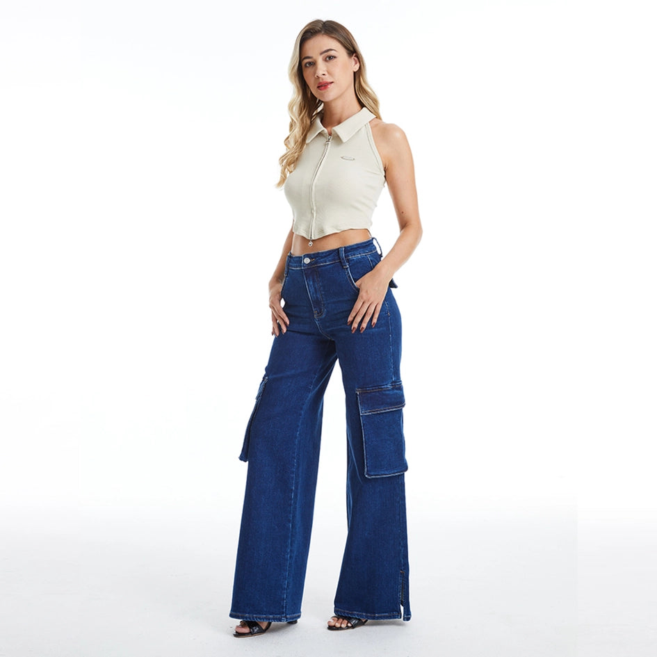 High Rise Wide Leg Jeans with Finished Hem(Slit) DARK SKY-Jeans-BAYEAS-24-DARK SKY-Urbanheer