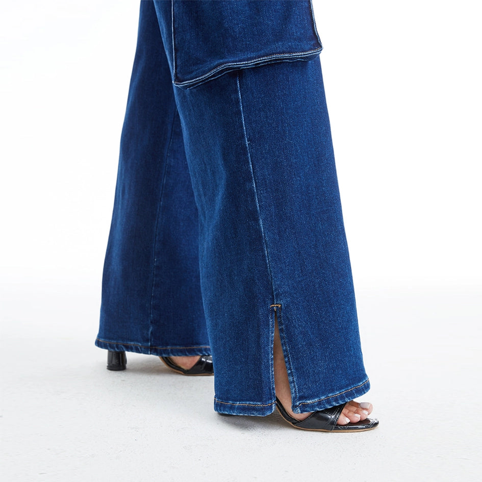 High Rise Wide Leg Jeans with Finished Hem(Slit) DARK SKY-Jeans-BAYEAS-24-DARK SKY-Urbanheer
