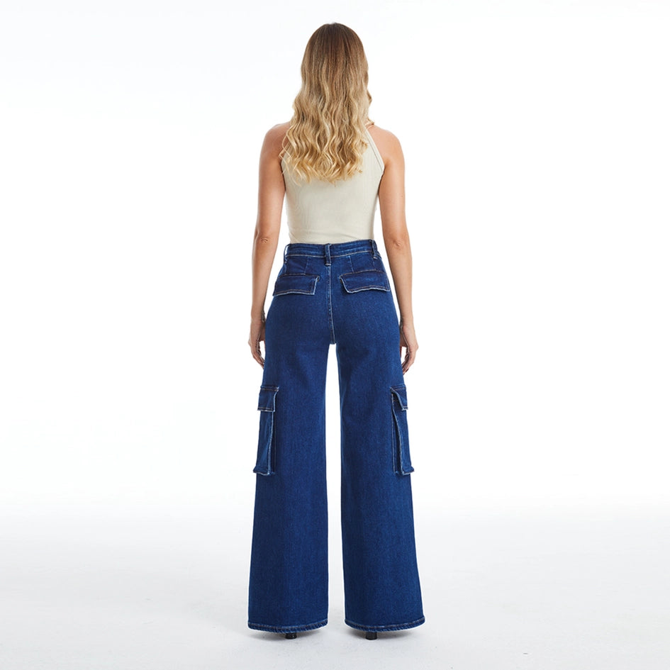 High Rise Wide Leg Jeans with Finished Hem(Slit) DARK SKY-Jeans-BAYEAS-24-DARK SKY-Urbanheer