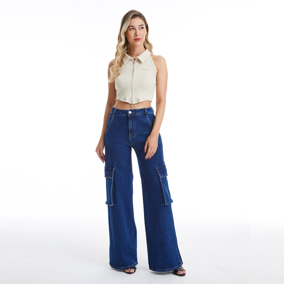 High Rise Wide Leg Jeans with Finished Hem(Slit) DARK SKY-Jeans-BAYEAS-24-DARK SKY-Urbanheer